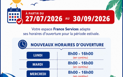 Jusqu'au 30/09/2026, France services passe en horaires d'été!