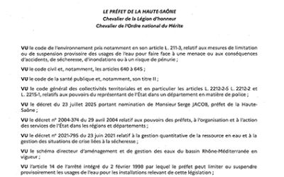 Arrêté préfectoral d'abrogation des mesures de restriction des usages de l'eau.